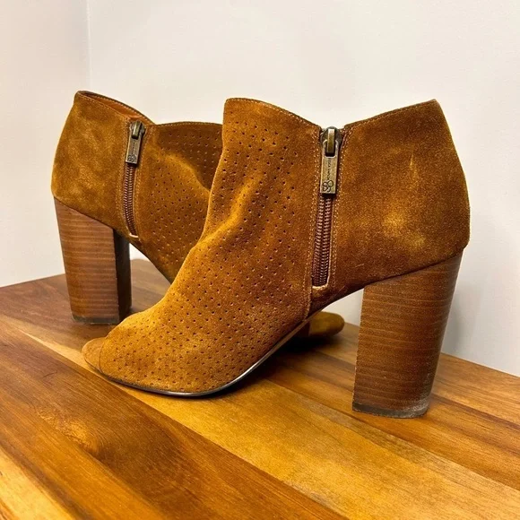 Jessica Simpson perforated suede open toe stacked heel booties - Picture 4 of 8